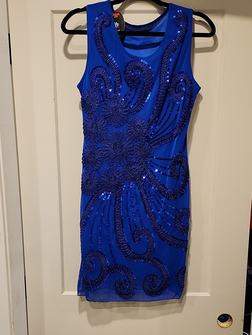 Sleeveless Beaded Blue Cocktail Dress